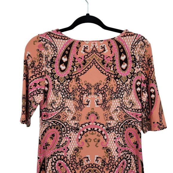Charter Club Dress S Pink Paisley Bandana Shift Stretch Elbow Sleeve Tea Length - Picture 10 of 14